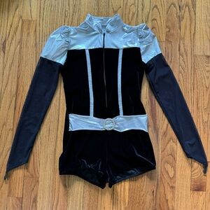 Art Stone Black Velvet & Metallic Jazz/Salsa/Theatre Leotard Dance Costume!